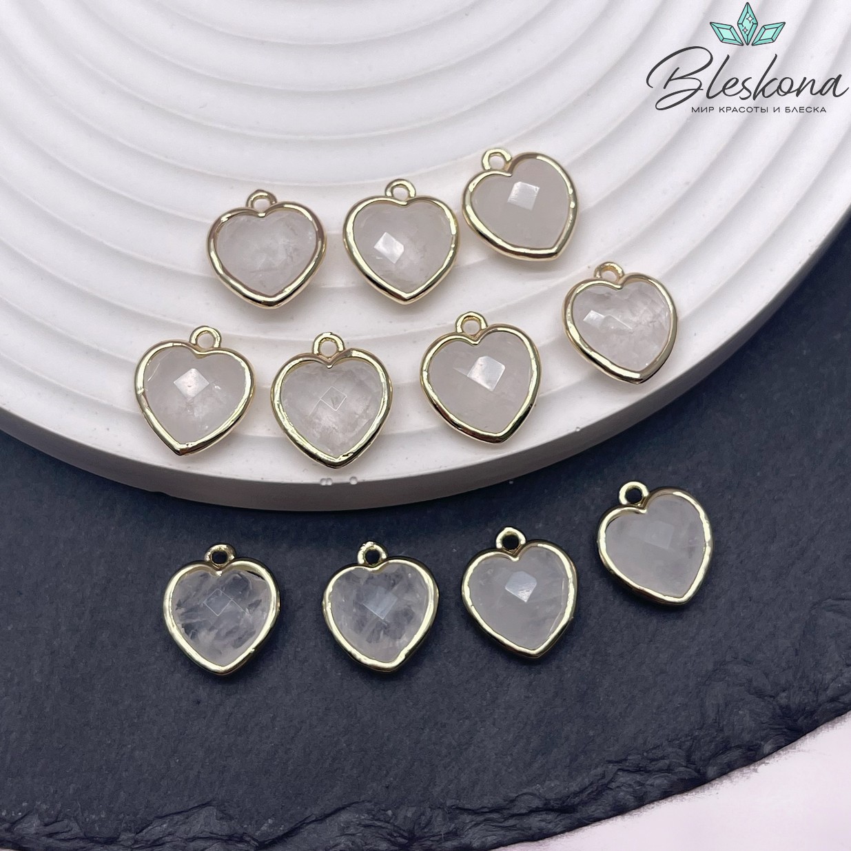 12*13мм,Цвет золото,Подвеска Сердце Горный хрусталь огранка