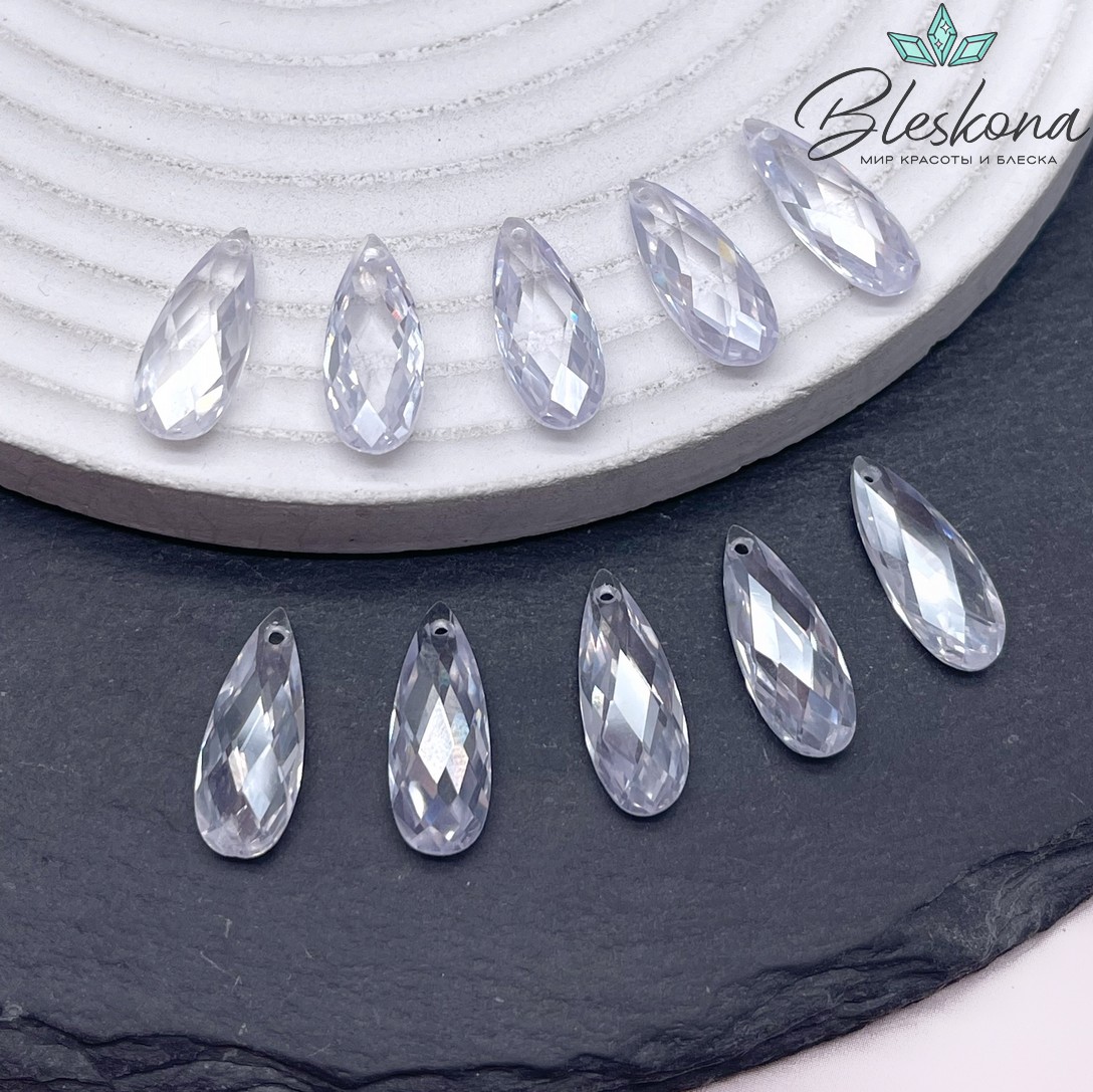 18*7 мм, Подвеска Циркон капля белая №1 (кубический цирконий, фианит) 