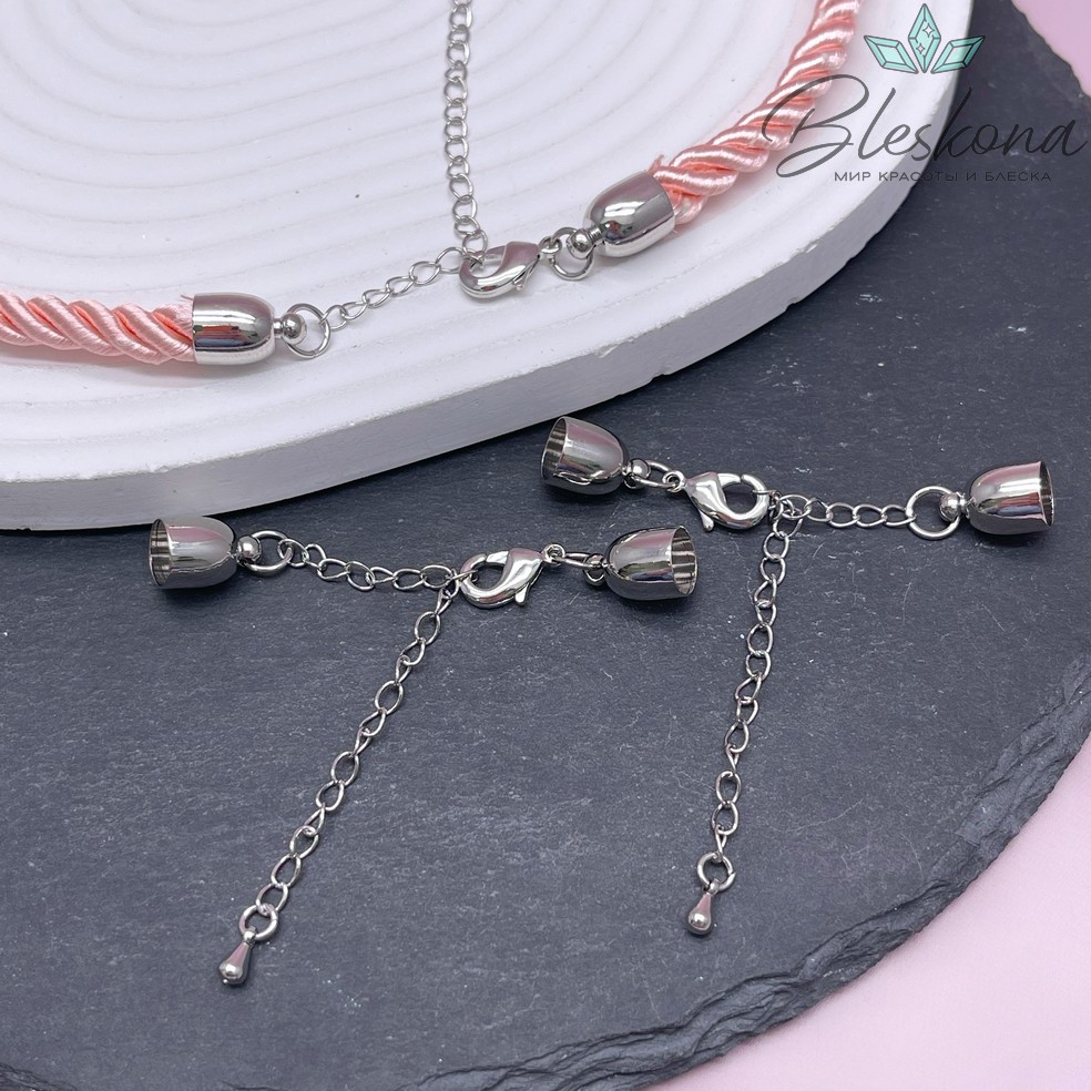 12 мм Цвет серебро, Замок с концевиками для шнурка