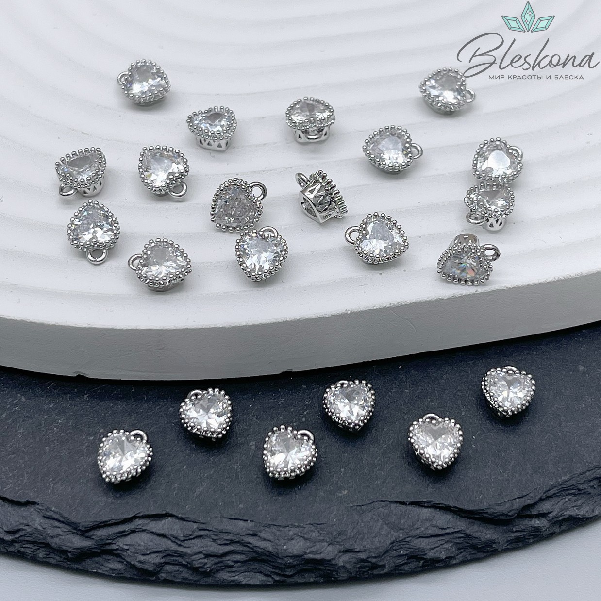 8*6,5 мм Цвет серебро, Подвеска Сердце мини белый циркон 