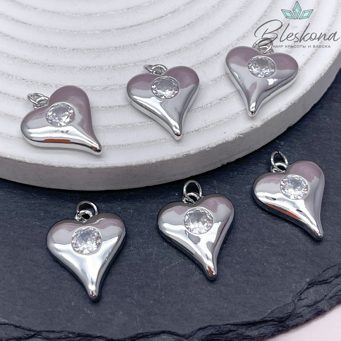 20*16 мм Цвет серебро, Подвеска сердце циркон