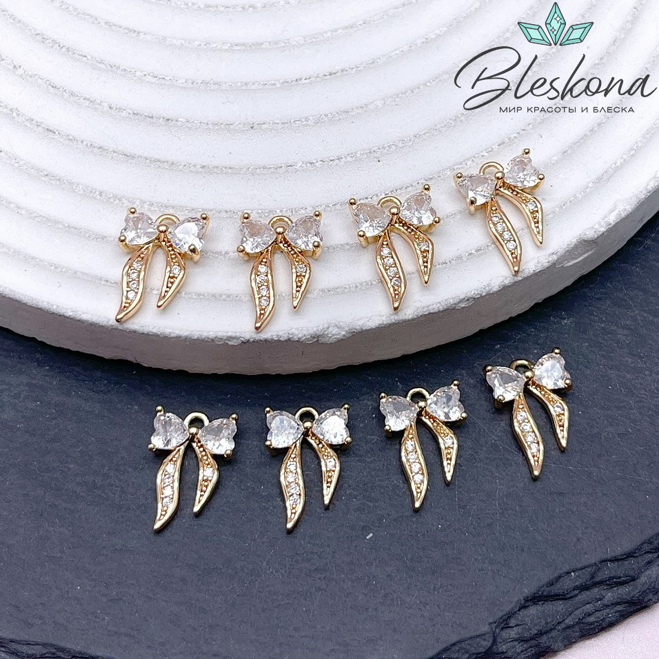 13,7*9,7 мм Цвет золото, Подвеска бантик с цирконами