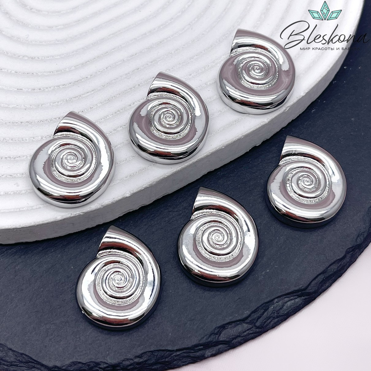 25*22 мм Цвет серебро, Подвеска ракушка улитка 