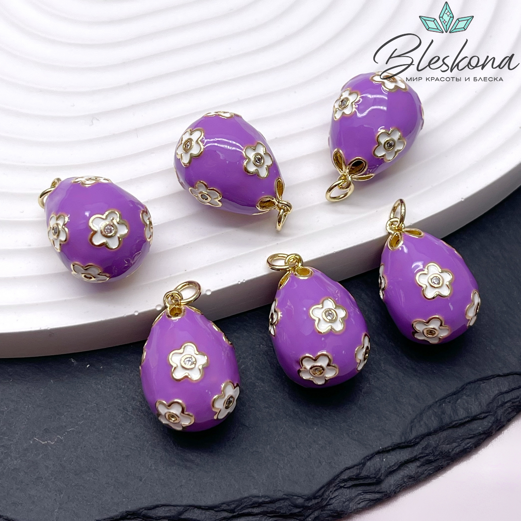 21*15 мм Цвет золото, Подвеска Яйцо фаберже сиреневое