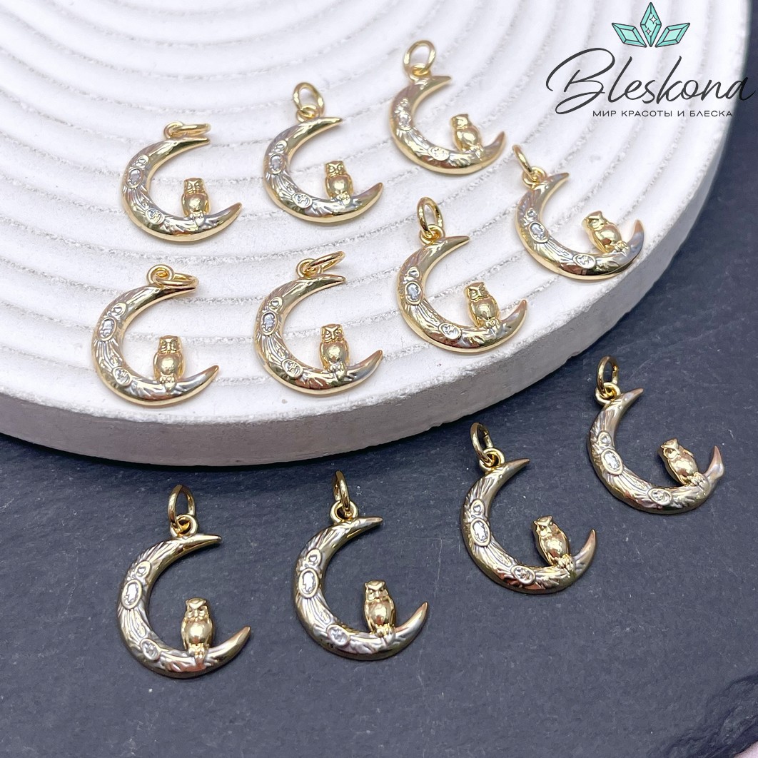 17*13,5 мм Цвет золото, Подвеска луна с совой