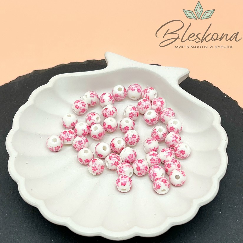 8 мм Керамика Бусина роспись гжель №11 (штучно)