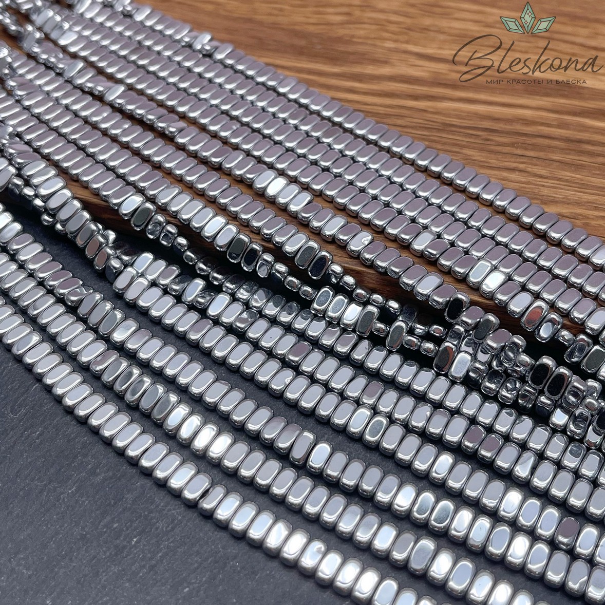 6*3 мм Гематин плоский прямоугольник, темное серебро, имитация