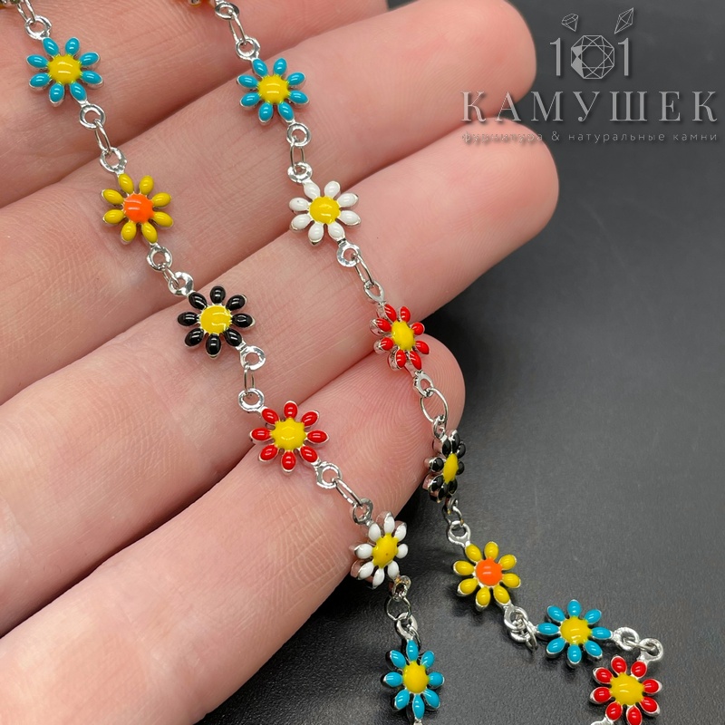 Цепь №169 цвет серебро, цветок 12,5*7 мм 20 см