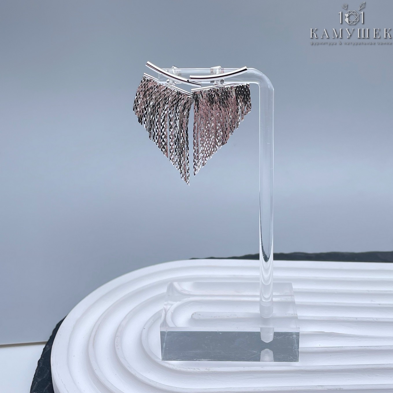 Пусеты шторки, цвет серебро 37,4*20 мм