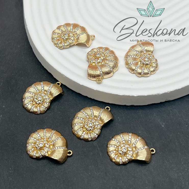 26*18,5 мм Цвет золото, Подвеска ракушка улитка цирконы