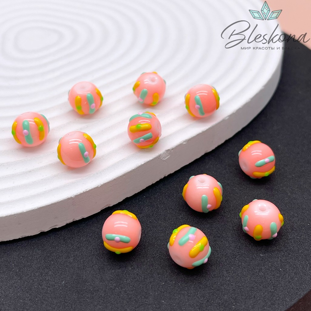 10 мм Бусина шар оранжевый полоски