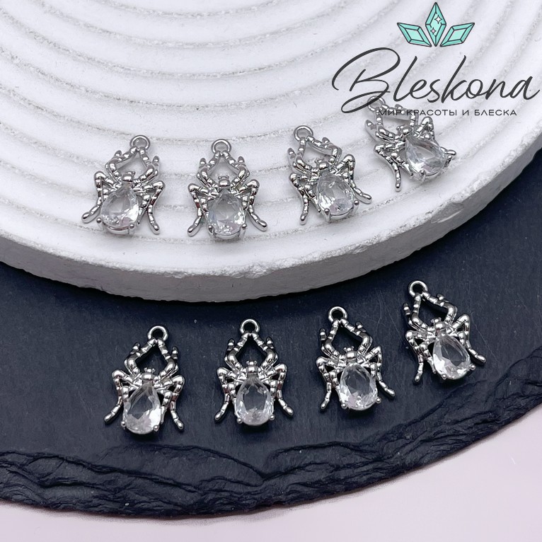 16,4*11 мм Цвет серебро, Подвеска Паук с цирконом