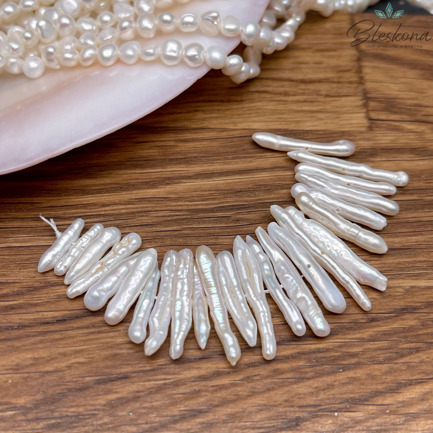 Жемчуг Белый Бива сет 8 см  (25-26)*(4-4,5)мм