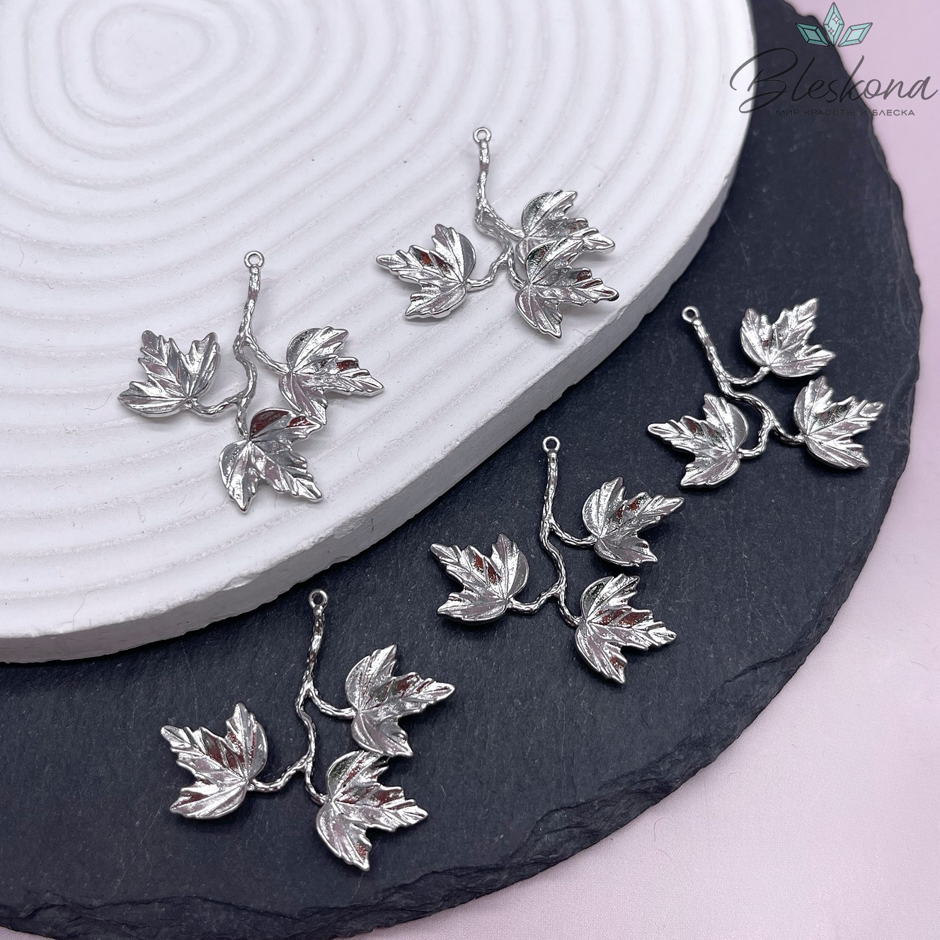 32,5*35 мм, Цвет серебро, Подвеска Кленовые листья
