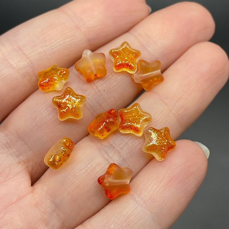 8 мм, Стекло звезда оранжевая с золотистым напылением уп.10 шт 
