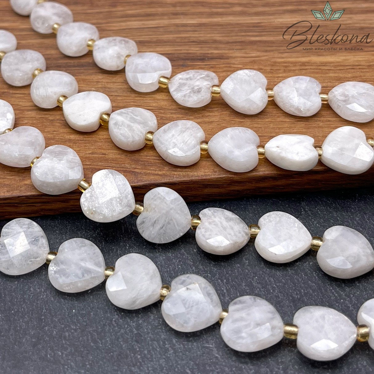 Лунный камень сердце, огранка 12 мм сет 5шт