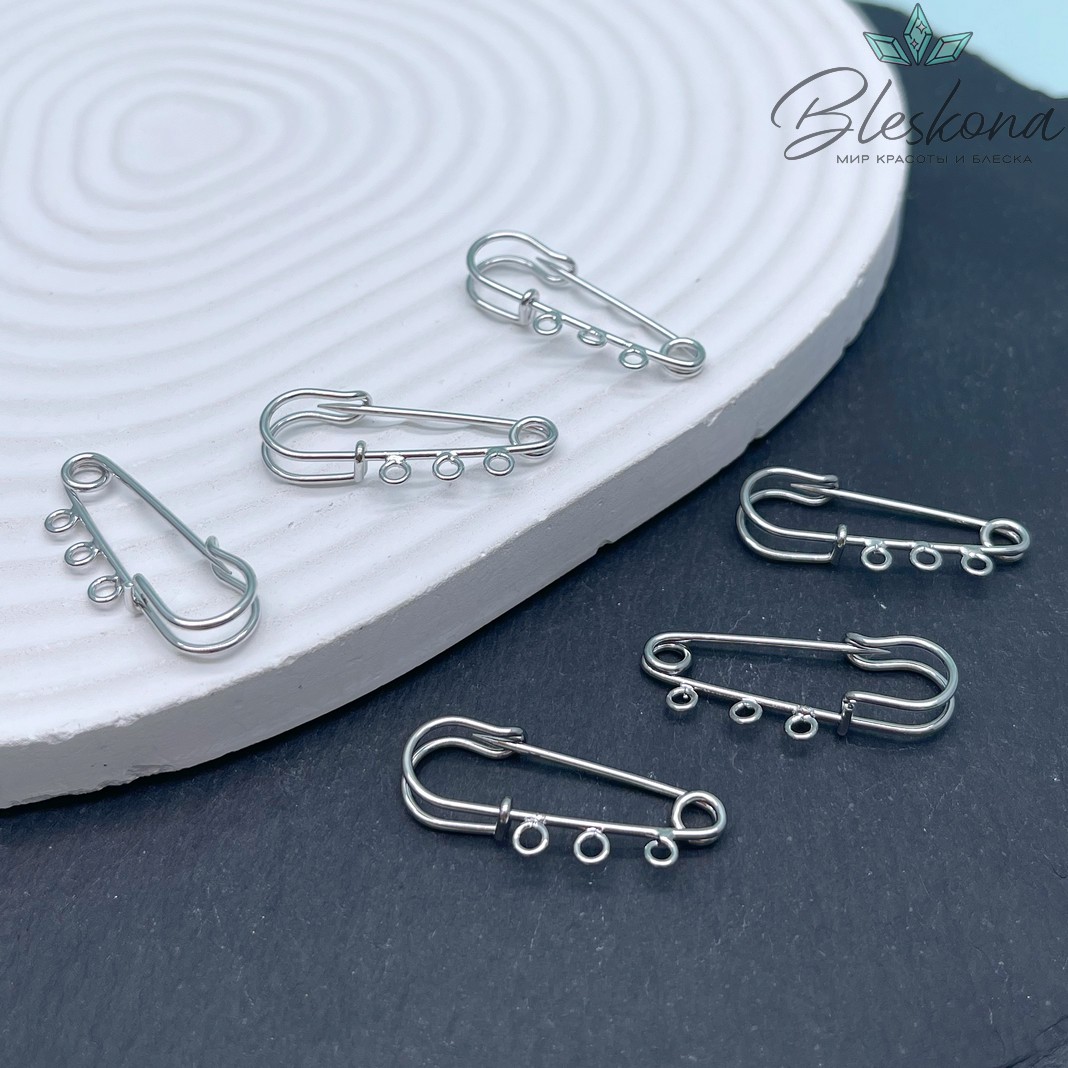 3 см, Цвет серебро, Основа булавка 3 кольца