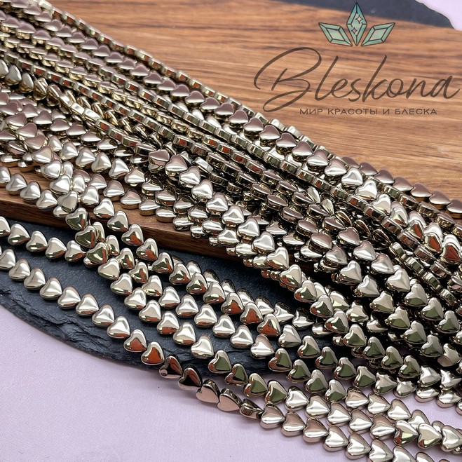 6 мм Гематин сердце объемное, темное золото имитация