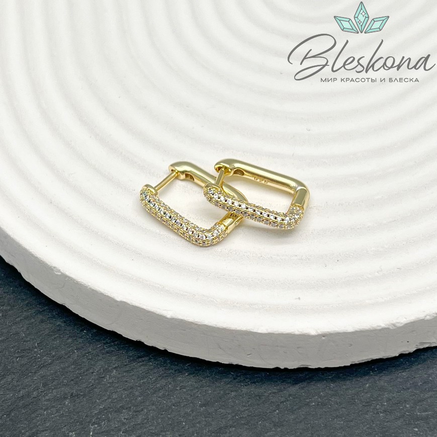 13*17,5 мм, Цвет золото, Швензы Конго Прямоугольник с цирконами Люкс