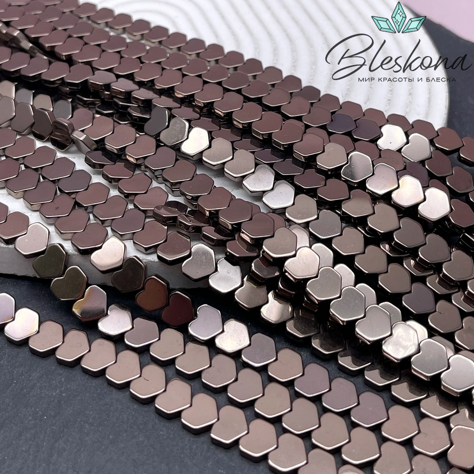 7*8 мм Гематин имитация, цвет коричневый №1 (шоколадный), сердце углы