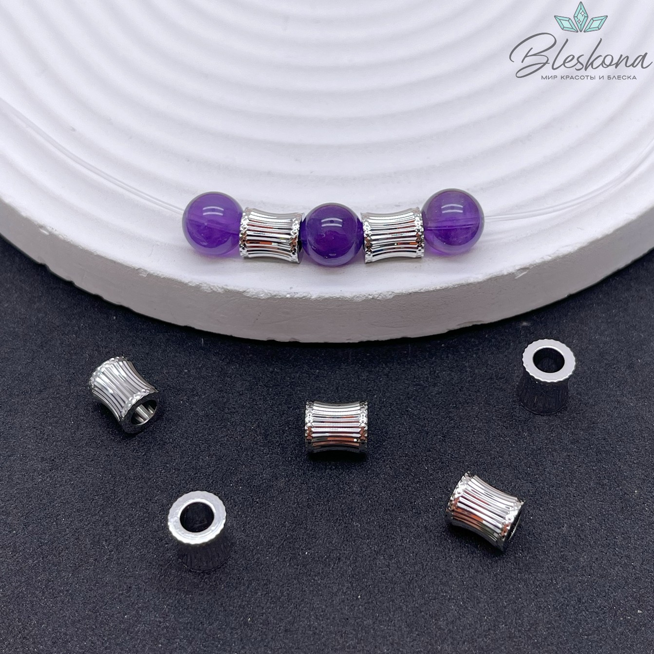 7,5*6,5 мм Цвет серебро, Бусина цилиндр полосатая