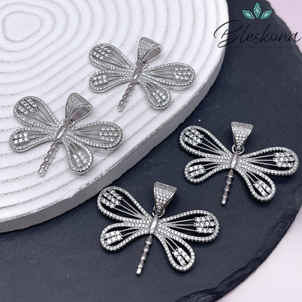 28*46 мм Цвет серебро, Подвеска Стрекоза с цирконами