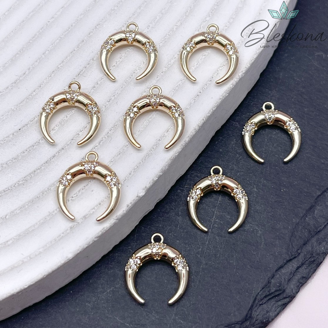 13*14 мм Цвет золото, Подвеска лунница цирконы