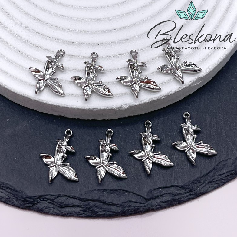 20,5*16 мм Цвет серебро, Подвеска Бабочка двойная цирконы 