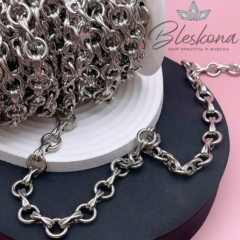 Цепь №106-3 цвет серебро 15,5*5 мм /13 мм