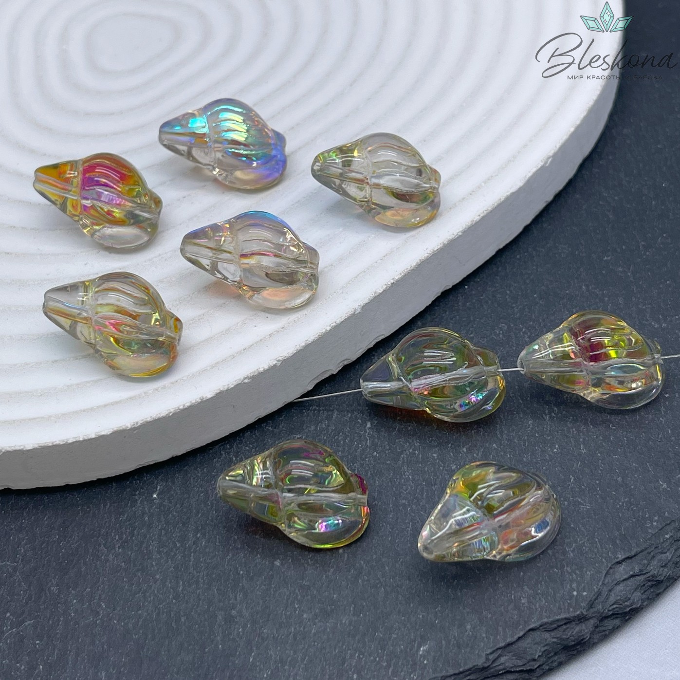 21*13 мм Бусина ракушка, цвет песочный с переливом, уп.5 шт.