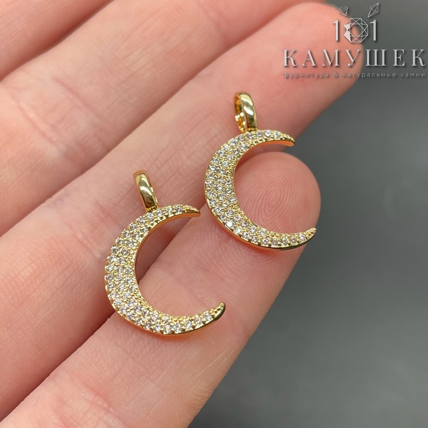 12,5*21,6 мм Цвет золото, Подвеска полумесяц цирконы 