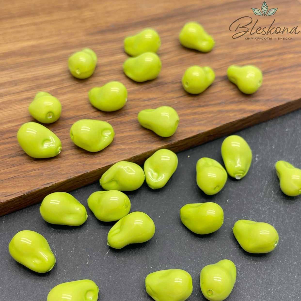  Жемчуг Майорка цвет светло-зеленый 15*10 мм (штучно)