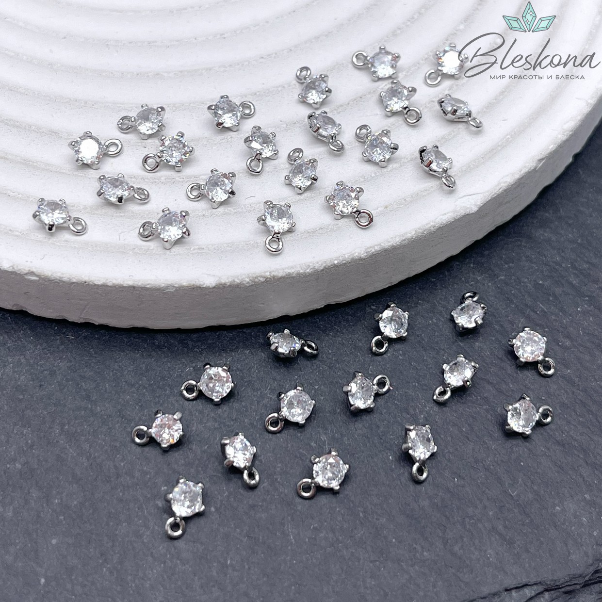 6*4,8 мм Цвет серебро, Подвеска циркон в обрамлении 