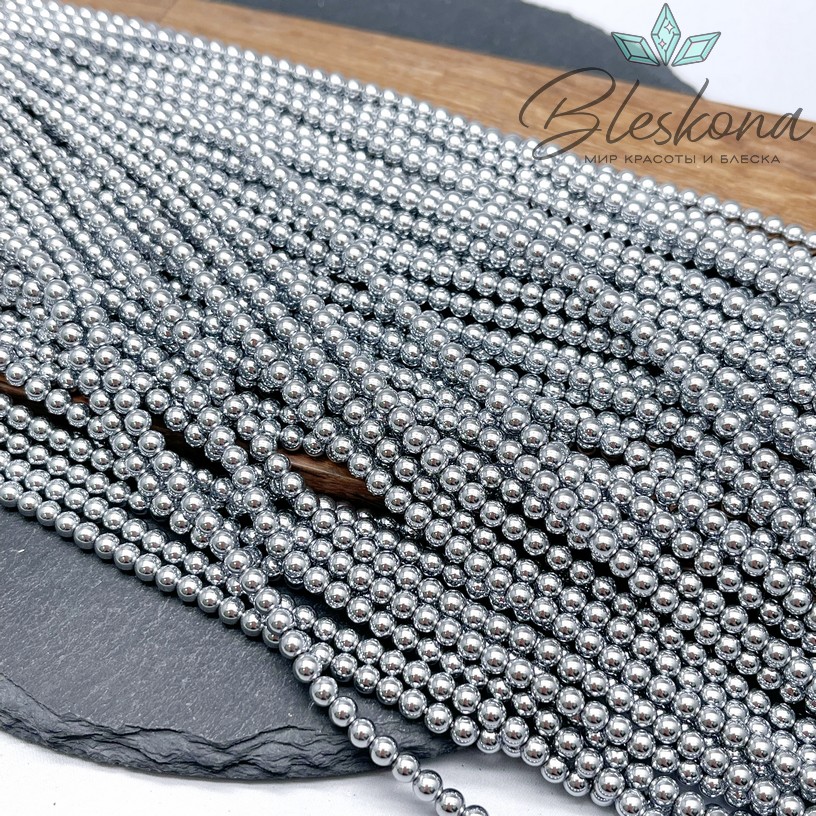 4 мм Гематин имитация, цвет темное серебро 