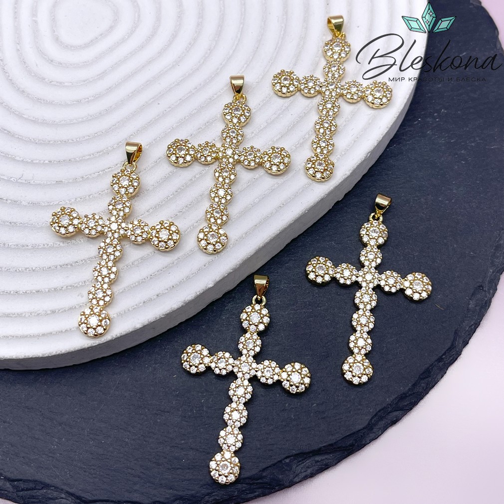 43*30 мм Цвет золото, Подвеска Крест цирконы