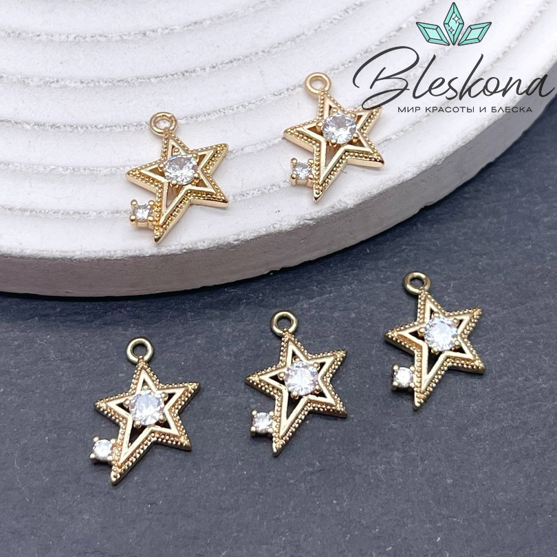 11,5*13,5мм, Цвет золото,Подвеска звезда цирконы 