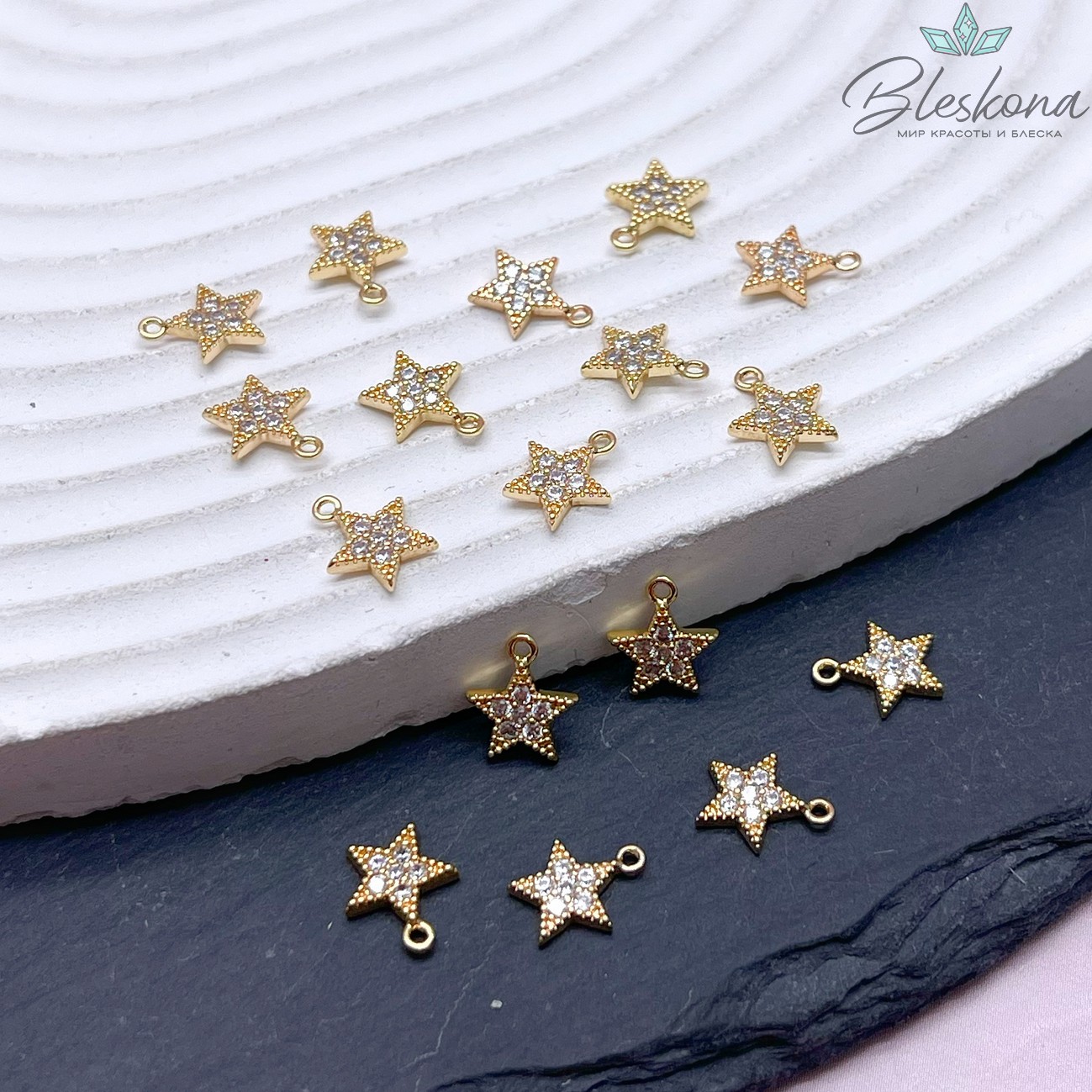 6,8*8,5 мм Цвет золото, Подвеска Звезда мини цирконы