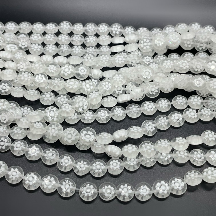 Муранское стекло белое круг цветок  8 мм