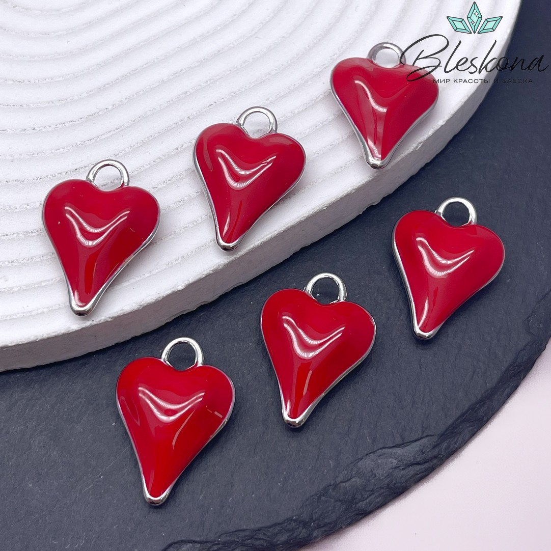 27,7*20 мм Цвет серебро, Подвеска Сердце красная эмаль