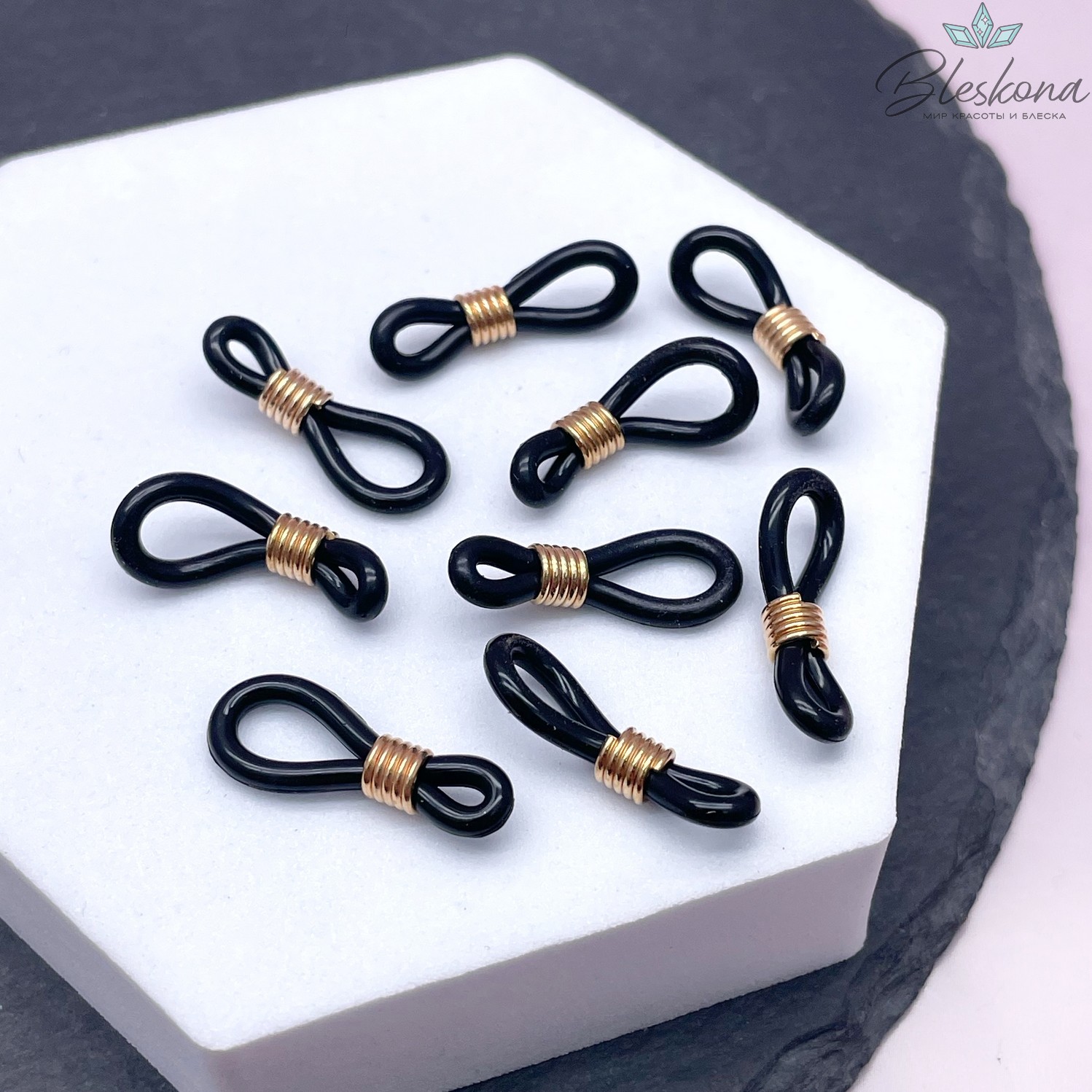 Держатель силикон черный, цвет золото темное19мм уп.10шт