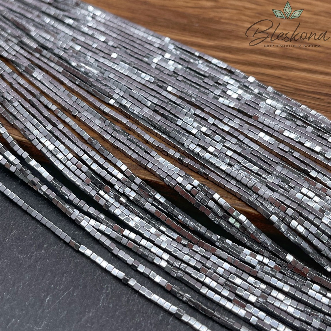 1,5мм Гематин имитация, цвет темное серебро, куб