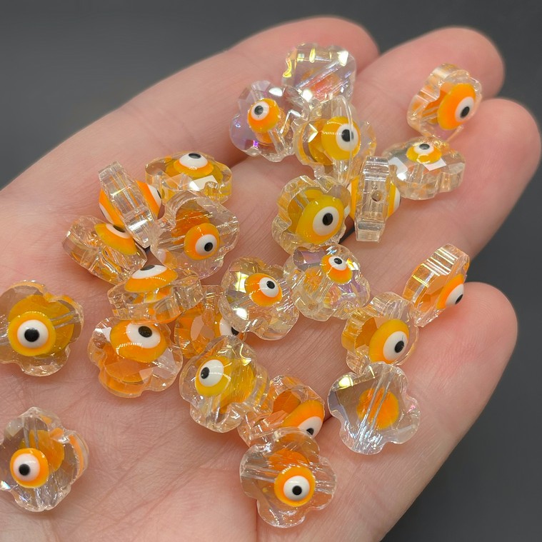 11,5мм, Стекло Lux форма клевер оранжевый  глаз 