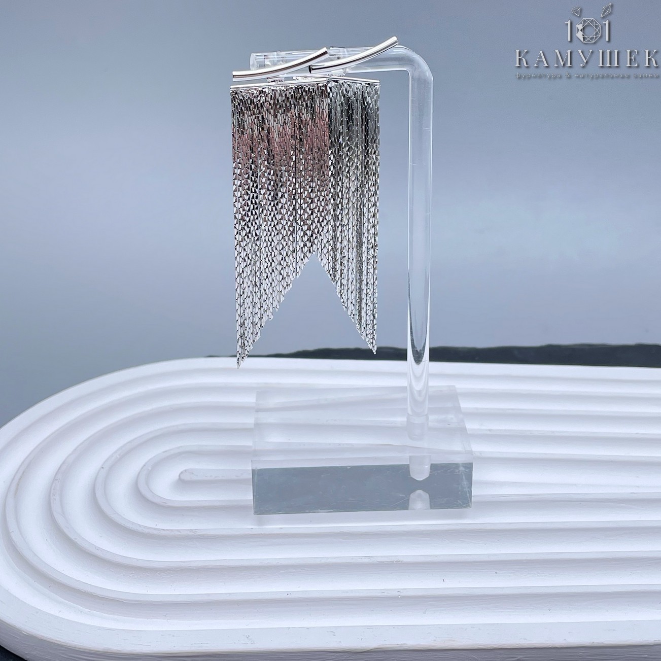 Пусеты шторки, цвет серебро 66,5*20 мм