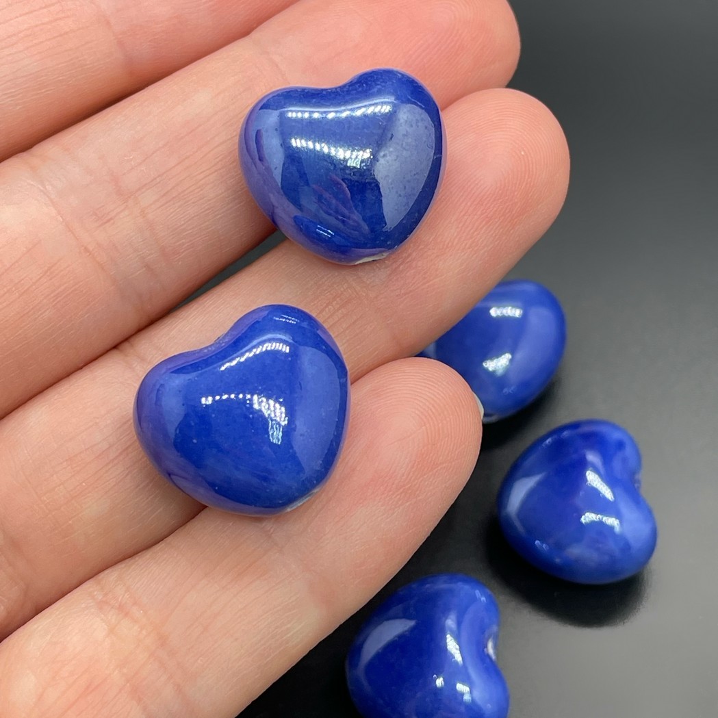 17 мм Бусина сердце, керамика цвет синий