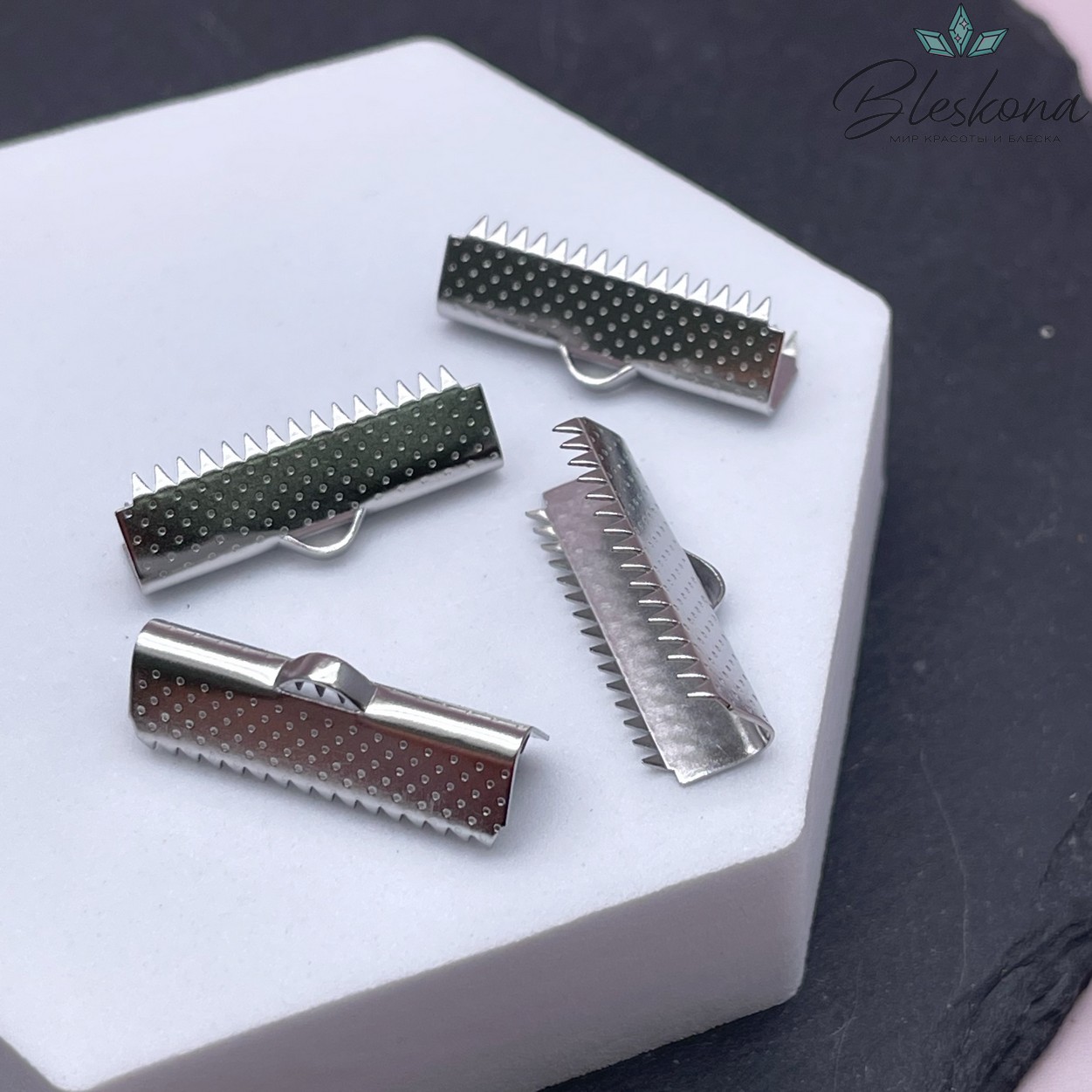 25*10 мм, Цвет серебро, Зажим-Концевик для шнура 