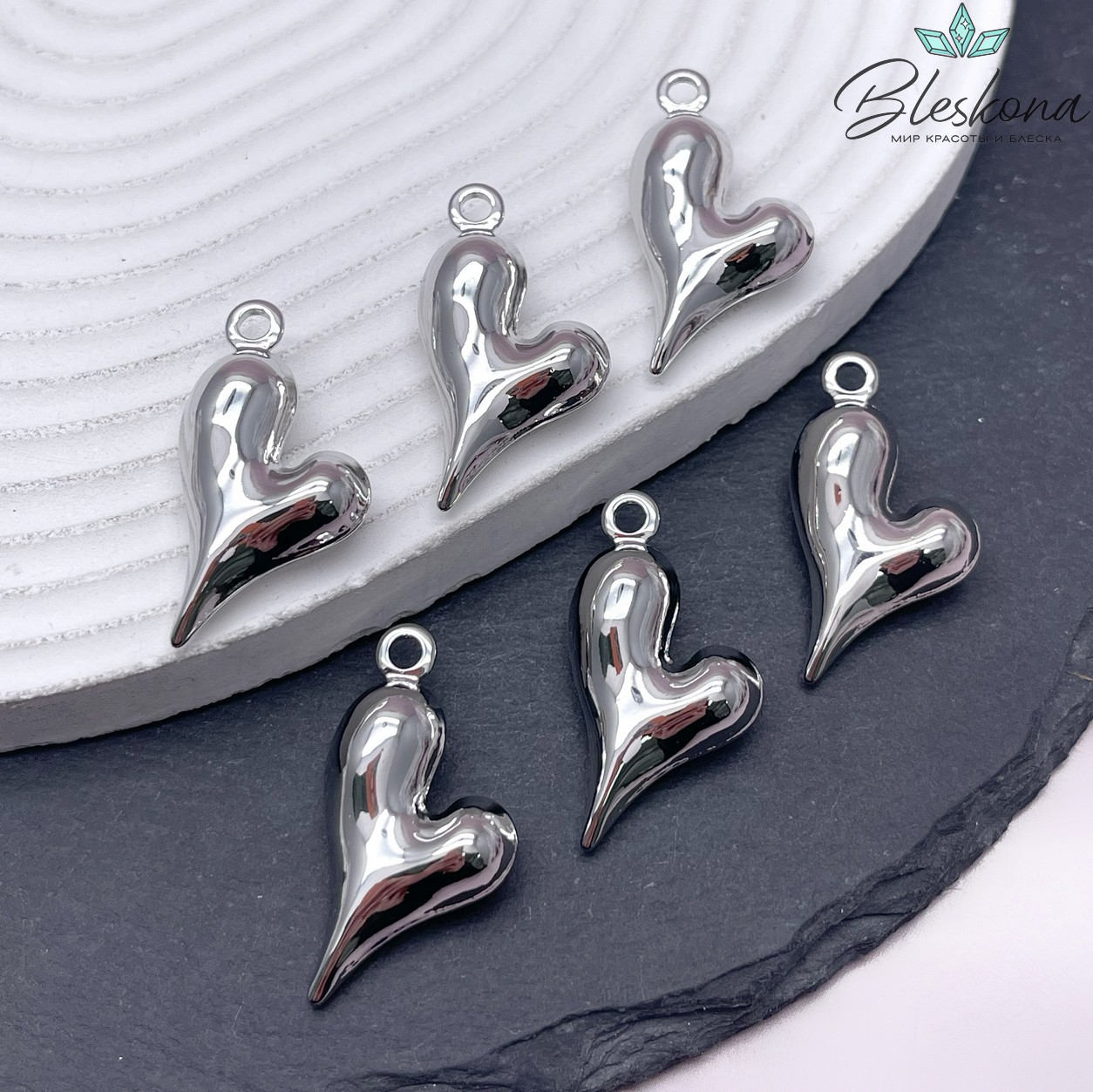 32*21 мм Цвет серебро, Подвеска Сердце асимметрия 