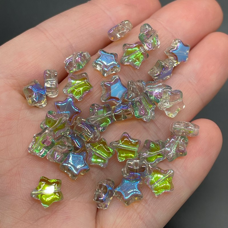 8,5 мм, Стекло Lux бусина звезда с зелен.перелив. уп.10шт