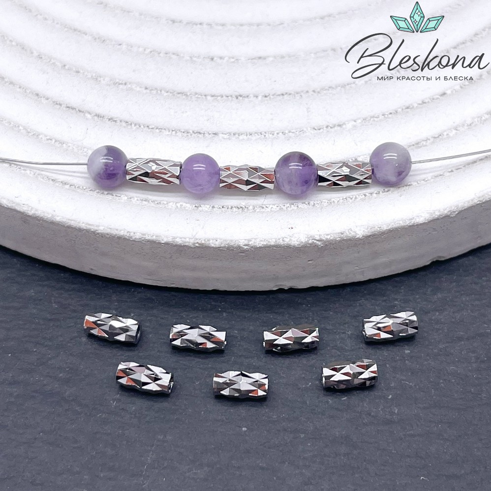 6*3 мм Цвет серебро, Бусина бочонок резная