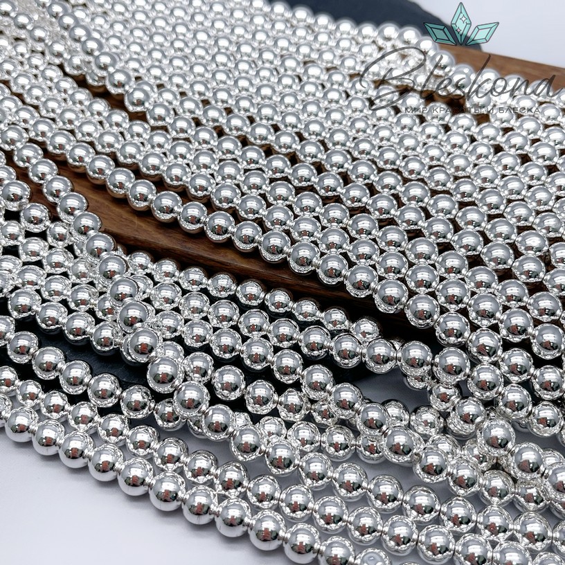 8 мм Гематин имитация, цвет светлое серебро 