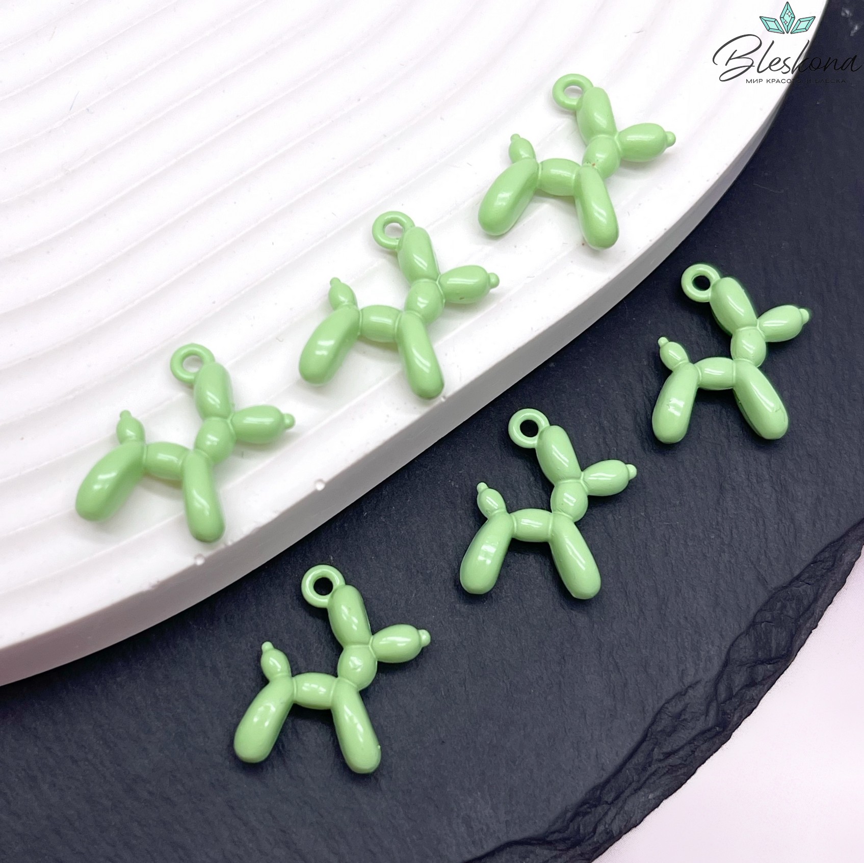 14*18 мм, Подвеска пудель салатовая эмаль